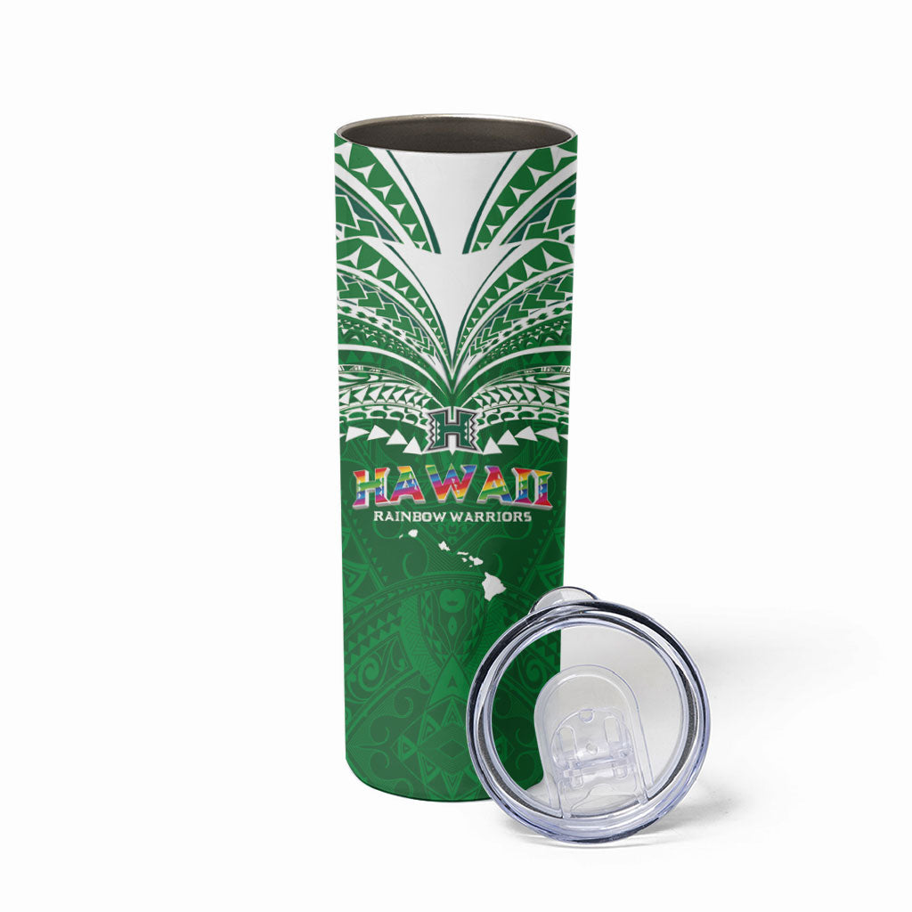 Custom Hawaii Rainbow Warriors Skinny Tumbler Polynesian Motif Green Color LT03 - Polynesian Pride