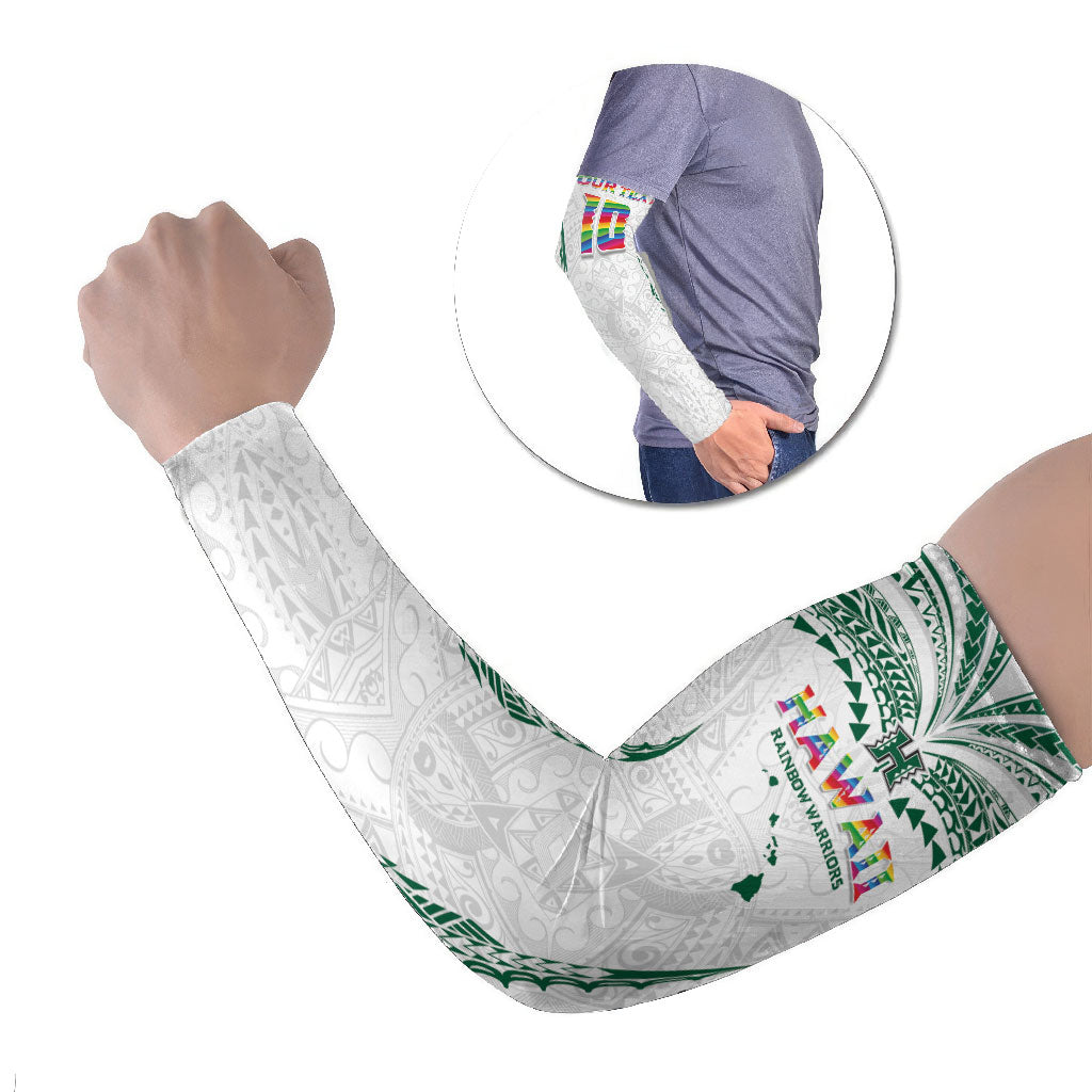 Custom Hawaii Rainbow Warriors Arm Sleeves Polynesian Motif White Color LT03 Set of 2 White - Polynesian Pride