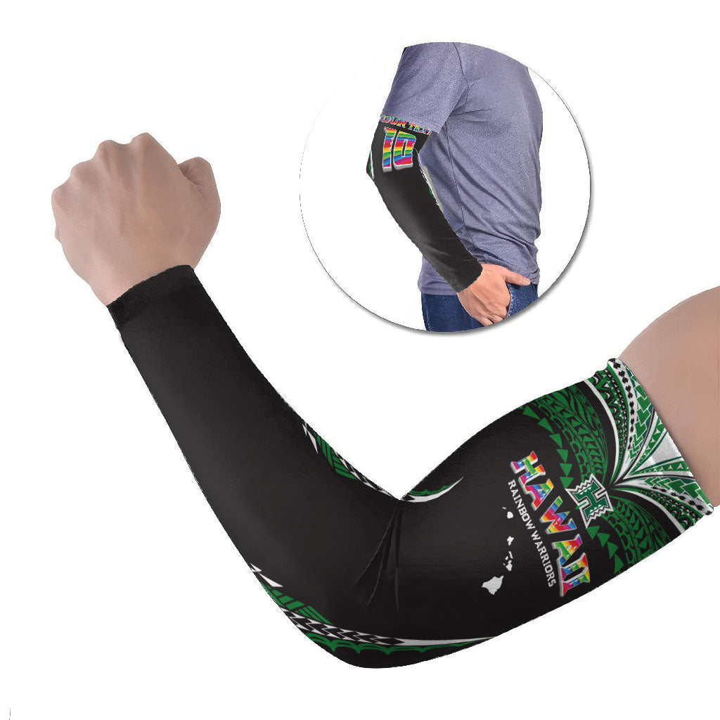 Custom Hawaii Rainbow Warriors Arm Sleeves Polynesian Motif Black Color LT03 Set of 2 Black - Polynesian Pride