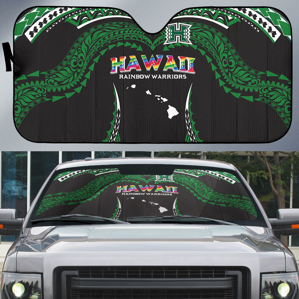 Hawaii Rainbow Warriors Auto Sun Shade Polynesian Motif Black Color LT03 Black - Polynesian Pride
