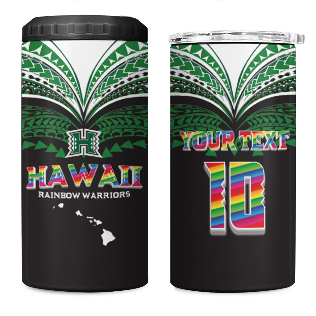 Custom Hawaii Rainbow Warriors 4 in 1 Can Cooler Tumbler Polynesian Motif Black Color LT03 One Size: 16 oz Black - Polynesian Pride