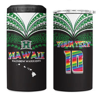 Custom Hawaii Rainbow Warriors 4 in 1 Can Cooler Tumbler Polynesian Motif Black Color LT03 One Size: 16 oz Black - Polynesian Pride