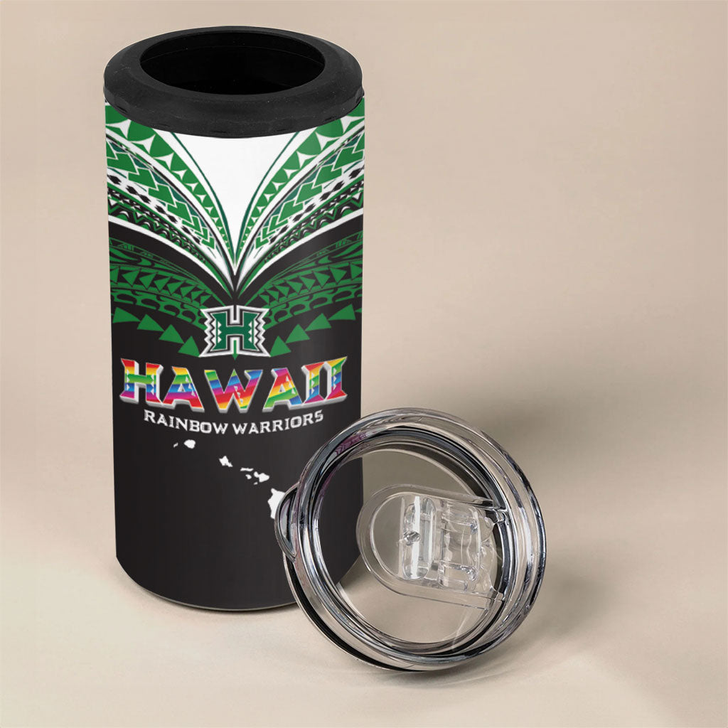 Custom Hawaii Rainbow Warriors 4 in 1 Can Cooler Tumbler Polynesian Motif Black Color LT03 - Polynesian Pride