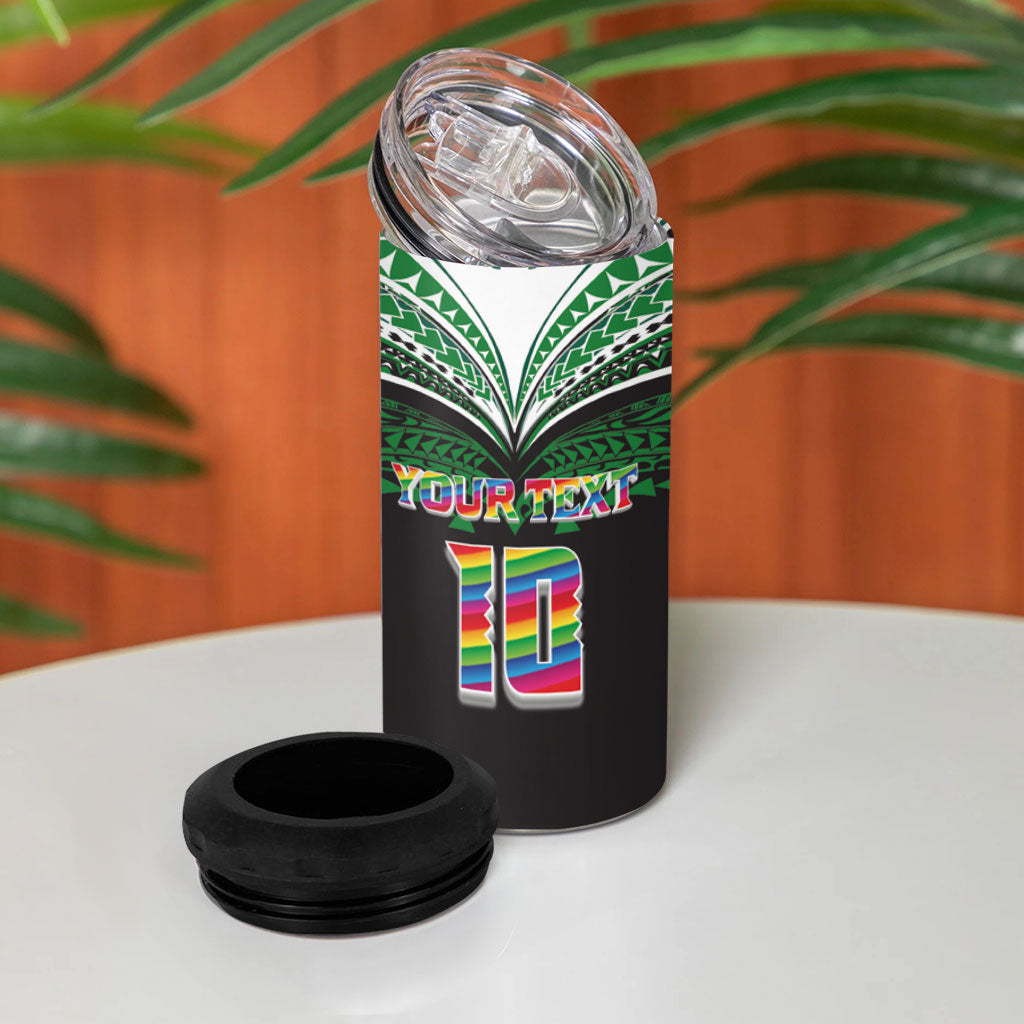 Custom Hawaii Rainbow Warriors 4 in 1 Can Cooler Tumbler Polynesian Motif Black Color LT03 - Polynesian Pride