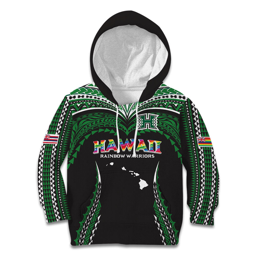 Custom Hawaii Rainbow Warriors Kid Hoodie Polynesian Motif Black Color LT03 Hoodie Black - Polynesian Pride