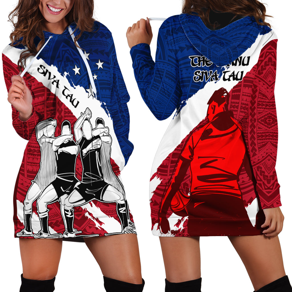 Samoa Rugby Hoodie Dress Siva Tau Dance Polynesian Tattoo Brush Style LT03 - Polynesian Pride