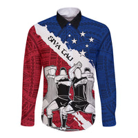 Custom Samoa Rugby Long Sleeve Button Shirt Siva Tau Dance Polynesian Tattoo Brush Style LT03 Unisex Red - Polynesian Pride