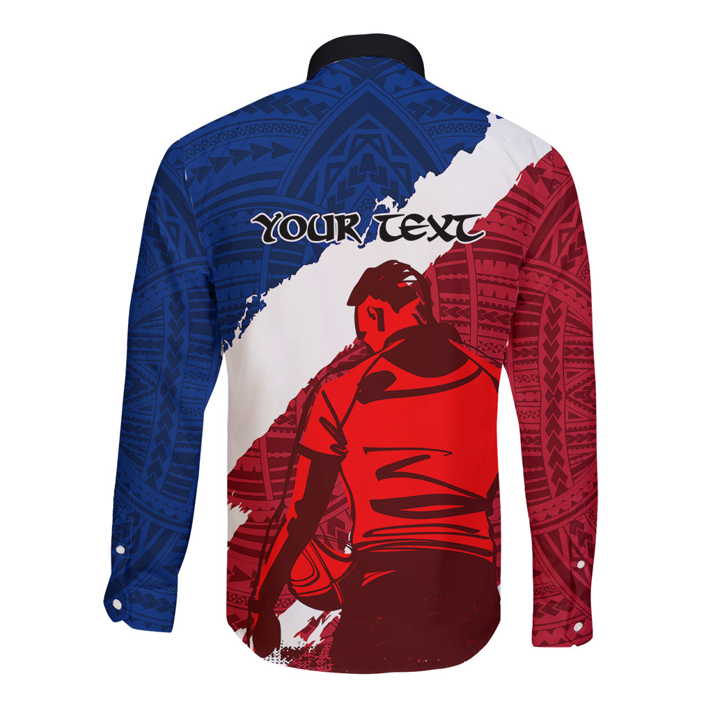 Custom Samoa Rugby Long Sleeve Button Shirt Siva Tau Dance Polynesian Tattoo Brush Style LT03 - Polynesian Pride