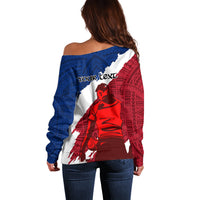 Custom Samoa Rugby Off Shoulder Sweater Siva Tau Dance Polynesian Tattoo Brush Style LT03 - Polynesian Pride