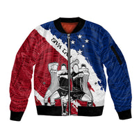 Custom Samoa Rugby Sleeve Zip Bomber Jacket Siva Tau Dance Polynesian Tattoo Brush Style LT03 Unisex Red - Polynesian Pride