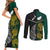 South Africa and New Zealand Couples Matching Short Sleeve Bodycon Dress and Long Sleeve Button Shirt King Protea and Silver Fern Mix Culture Pattern LT03 - Polynesian Pride