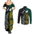 South Africa and New Zealand Couples Matching Summer Maxi Dress and Long Sleeve Button Shirt King Protea and Silver Fern Mix Culture Pattern LT03 - Polynesian Pride