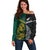 South Africa and New Zealand Off Shoulder Sweater King Protea and Silver Fern Mix Culture Pattern LT03 Women Black - Polynesian Pride