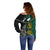 South Africa and New Zealand Off Shoulder Sweater King Protea and Silver Fern Mix Culture Pattern LT03 - Polynesian Pride