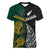 South Africa and New Zealand Women V Neck T Shirt King Protea and Silver Fern Mix Culture Pattern LT03 Female Black - Polynesian Pride