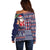 Hawaii Mele Kalikimaka Off Shoulder Sweater Aloha and Christmas Elements Patchwork Blue Style LT03 - Polynesian Pride