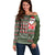 Hawaii Mele Kalikimaka Off Shoulder Sweater Aloha and Christmas Elements Patchwork Green Style LT03 Women Green - Polynesian Pride