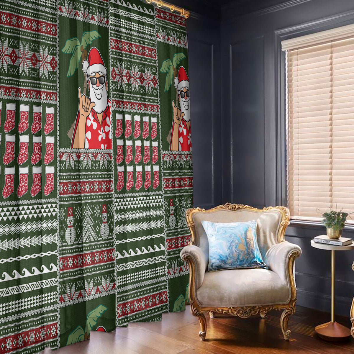 Hawaii Mele Kalikimaka Window Curtain Aloha and Christmas Elements Patchwork Green Style LT03 - Polynesian Pride