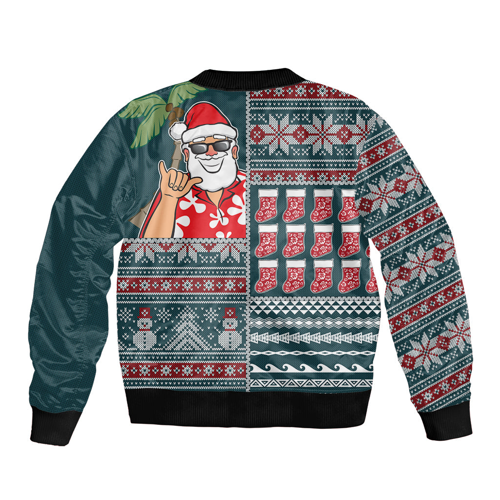 Hawaii Mele Kalikimaka Bomber Jacket Aloha and Christmas Elements Patchwork Turquoise Style LT03 - Polynesian Pride