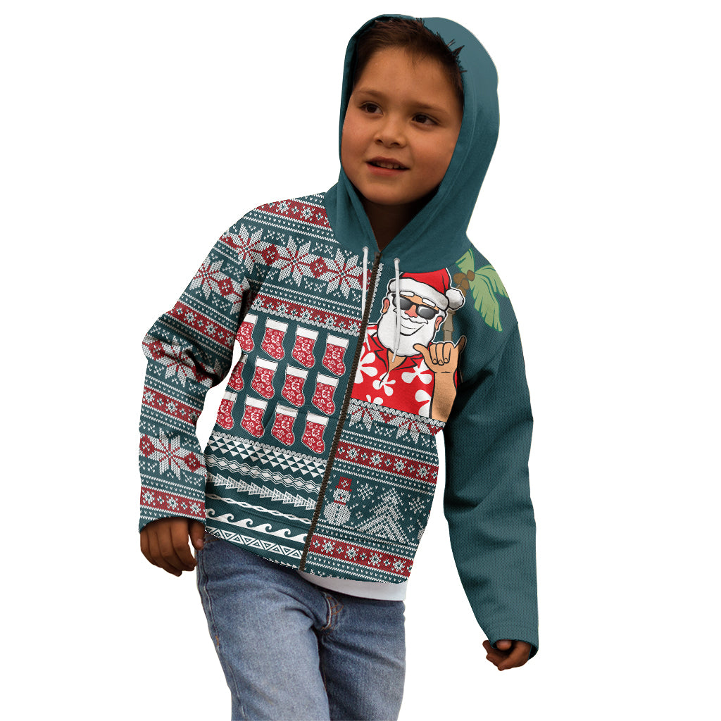 Hawaii Mele Kalikimaka Kid Hoodie Aloha and Christmas Elements Patchwork Turquoise Style LT03 - Polynesian Pride
