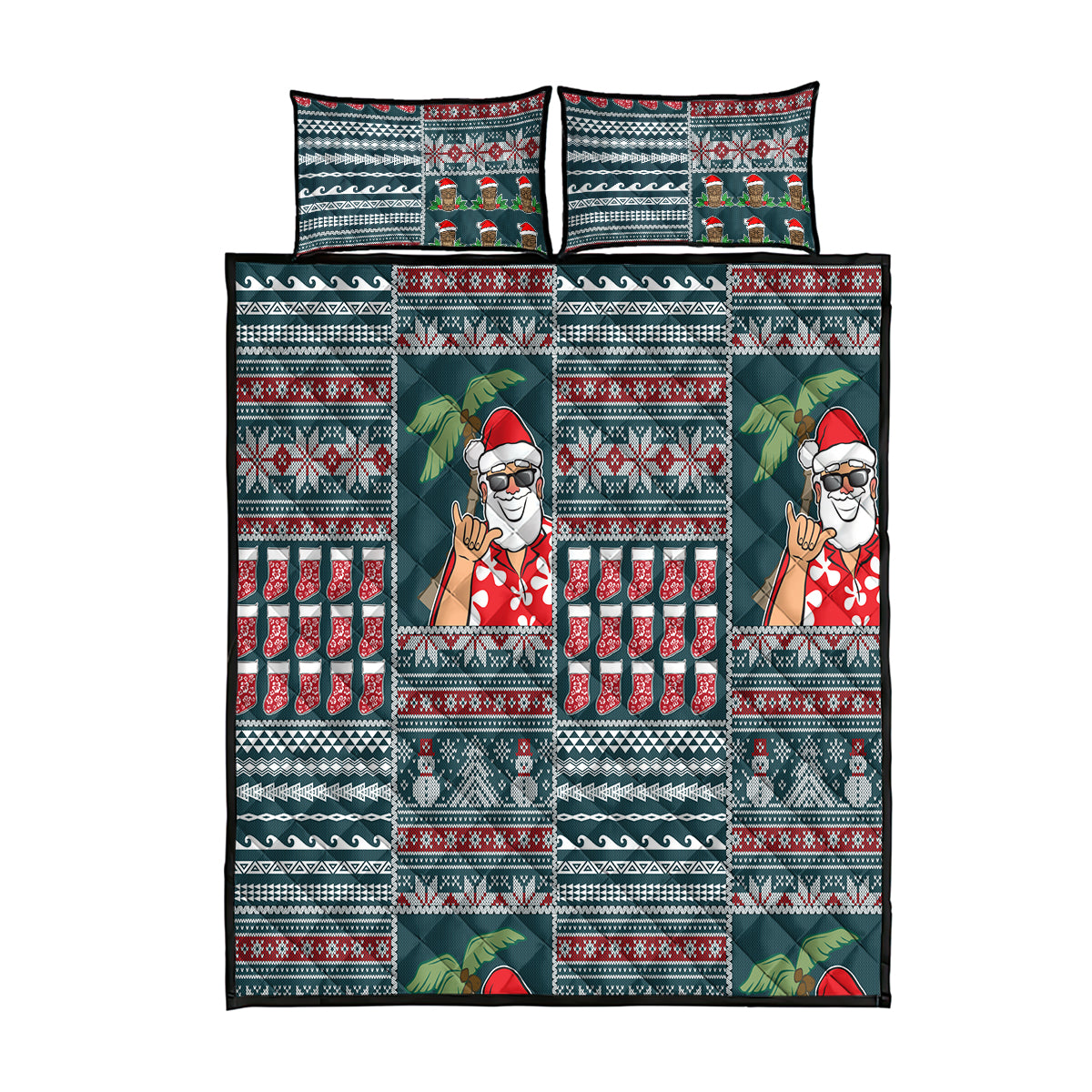 Hawaii Mele Kalikimaka Quilt Bed Set Aloha and Christmas Elements Patchwork Turquoise Style LT03 Turquoise - Polynesian Pride