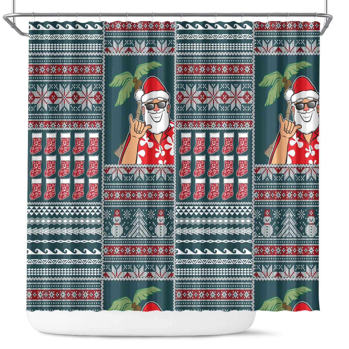 Hawaii Mele Kalikimaka Shower Curtain Aloha and Christmas Elements Patchwork Turquoise Style LT03 Turquoise - Polynesian Pride