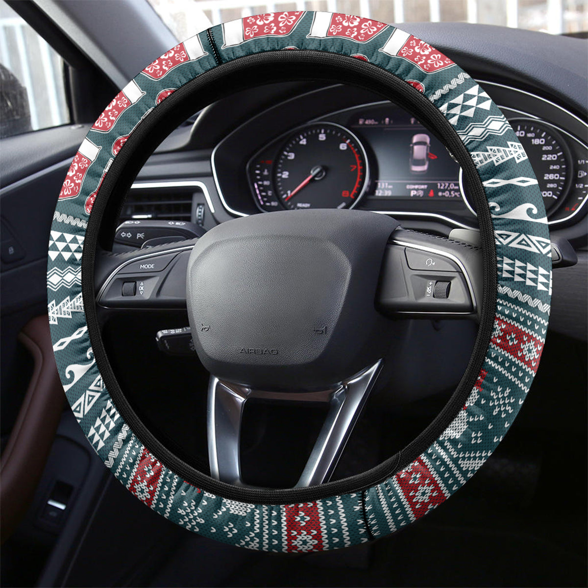 Hawaii Mele Kalikimaka Steering Wheel Cover Aloha and Christmas Elements Patchwork Turquoise Style LT03 - Polynesian Pride