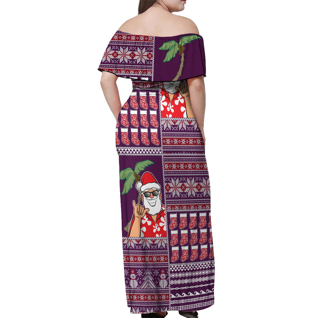 Hawaii Mele Kalikimaka Off Shoulder Maxi Dress Aloha and Christmas Elements Patchwork Pink Style LT03 - Polynesian Pride
