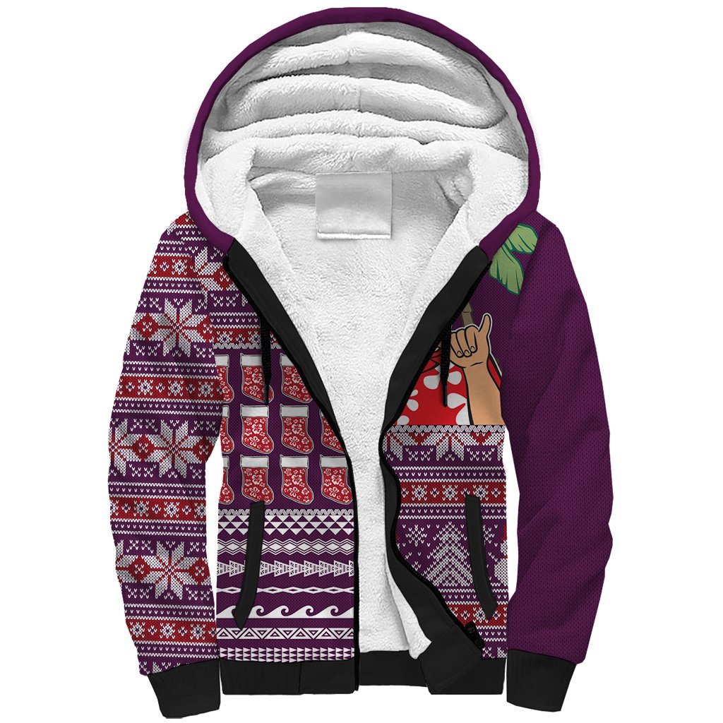 Hawaii Mele Kalikimaka Sherpa Hoodie Aloha and Christmas Elements Patchwork Pink Style LT03 Unisex Pink - Polynesian Pride