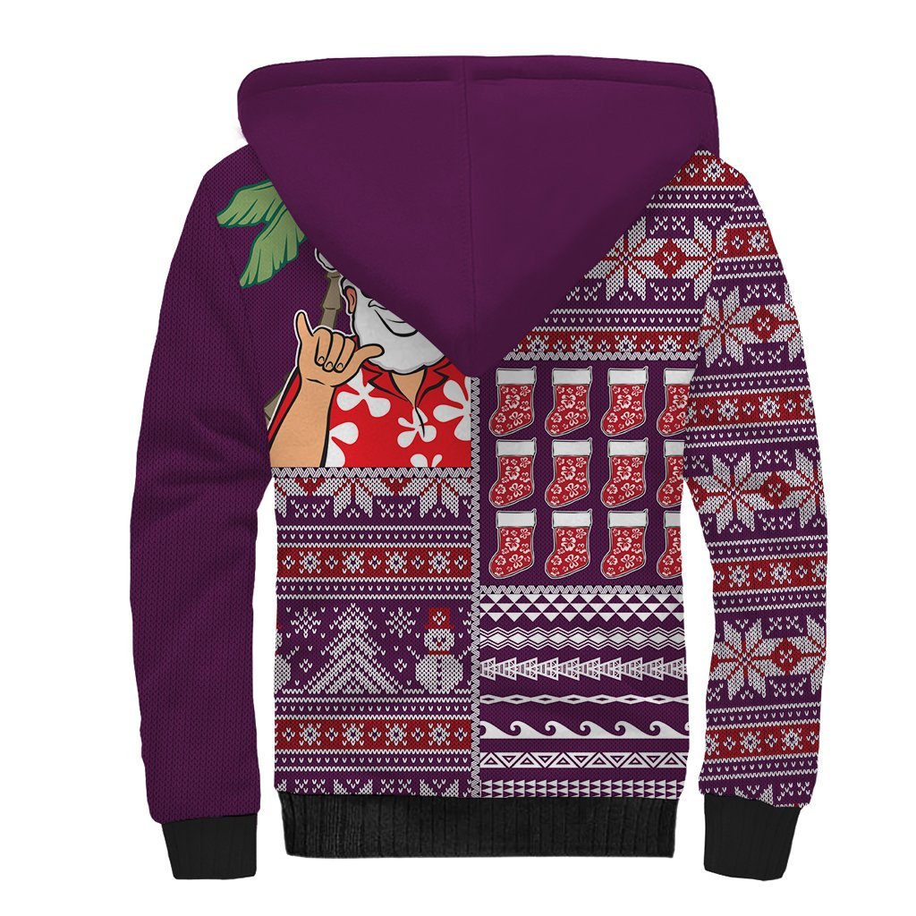 Hawaii Mele Kalikimaka Sherpa Hoodie Aloha and Christmas Elements Patchwork Pink Style LT03 - Polynesian Pride