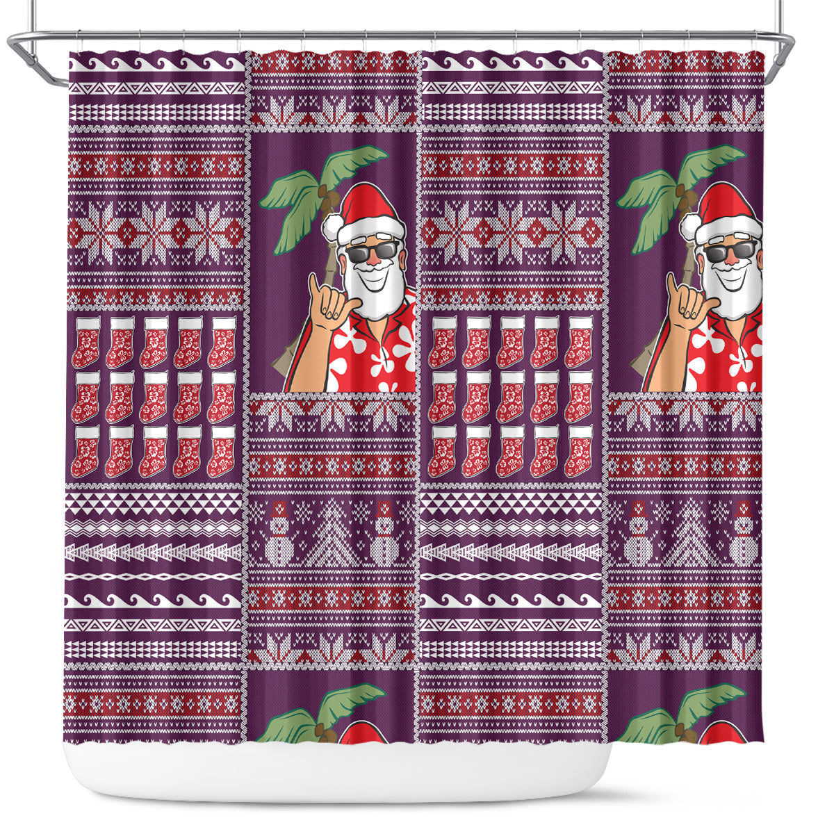 Hawaii Mele Kalikimaka Shower Curtain Aloha and Christmas Elements Patchwork Pink Style LT03 Pink - Polynesian Pride