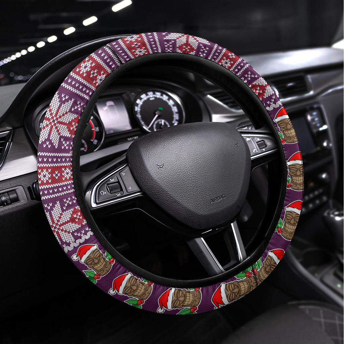 Hawaii Mele Kalikimaka Steering Wheel Cover Aloha and Christmas Elements Patchwork Pink Style