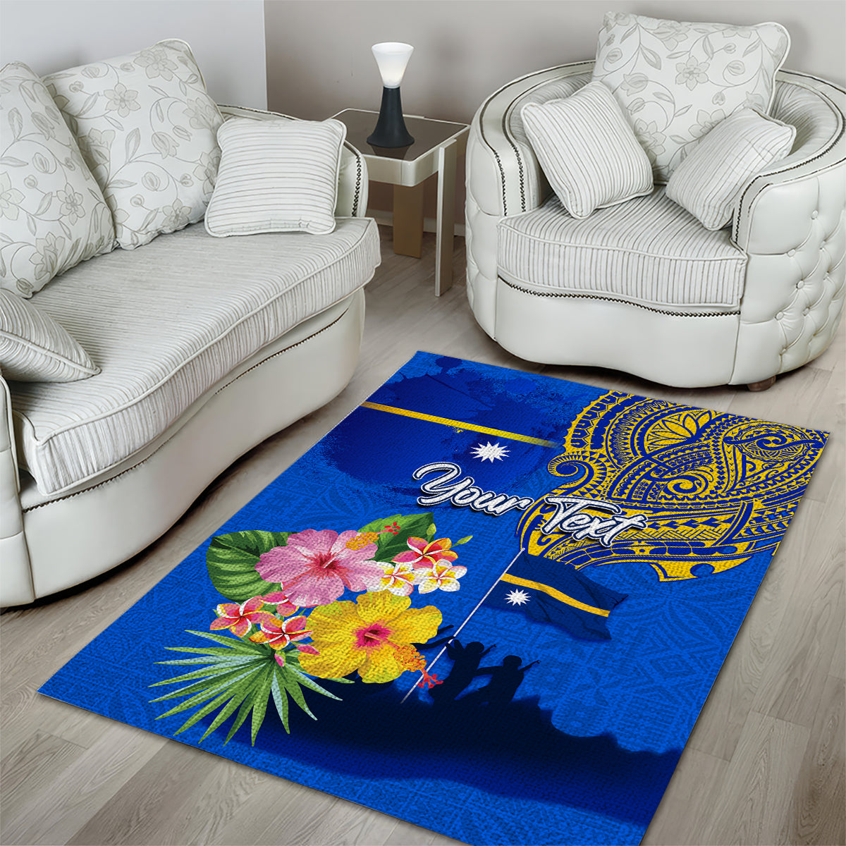 Personalised Nauru Independence Day Area Rug Nauruan Tribal Flag Style LT03 - Polynesian Pride