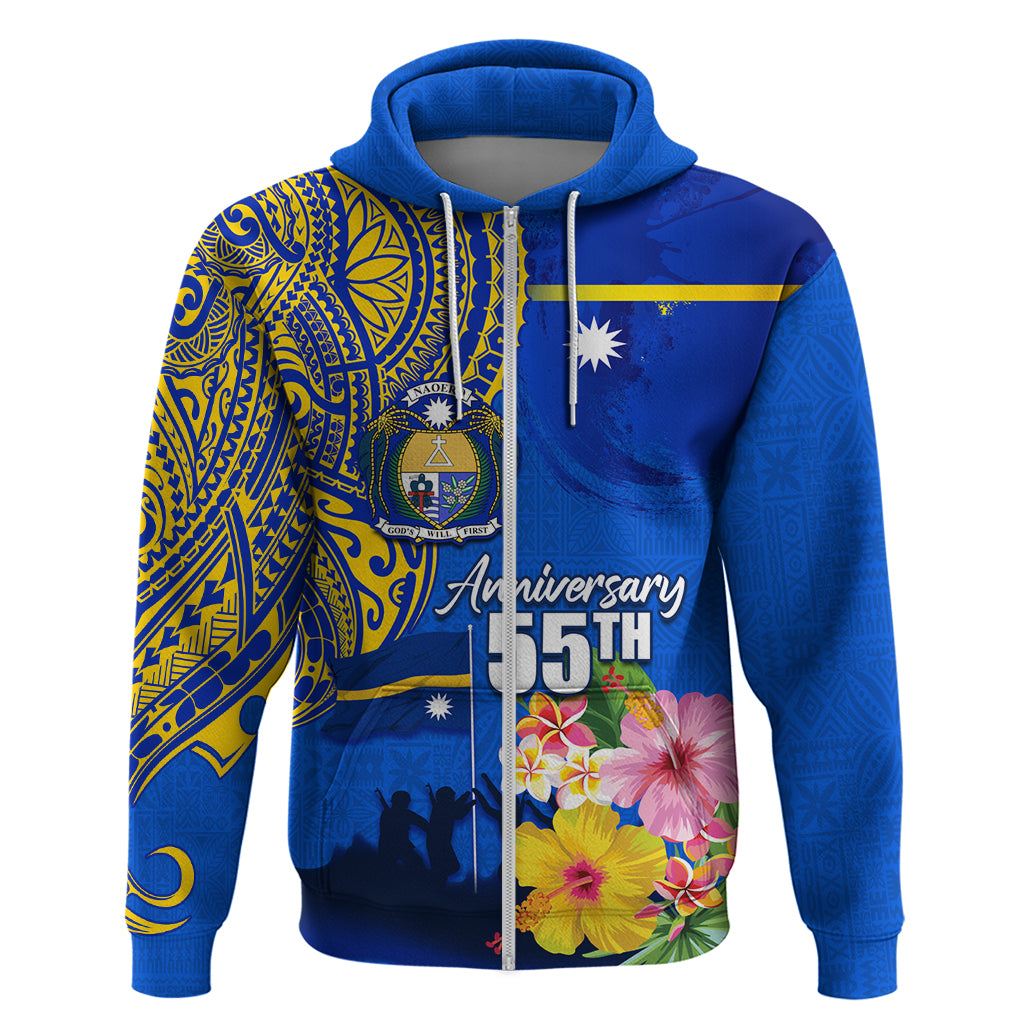 Personalised Nauru Independence Day Zip Hoodie Nauruan Tribal Flag Style LT03 Zip Hoodie Blue - Polynesian Pride