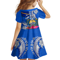 Personalised Nauru Coat of Arms Kid Short Sleeve Dress Tropical Flower Polynesian Pattern LT03 - Polynesian Pride