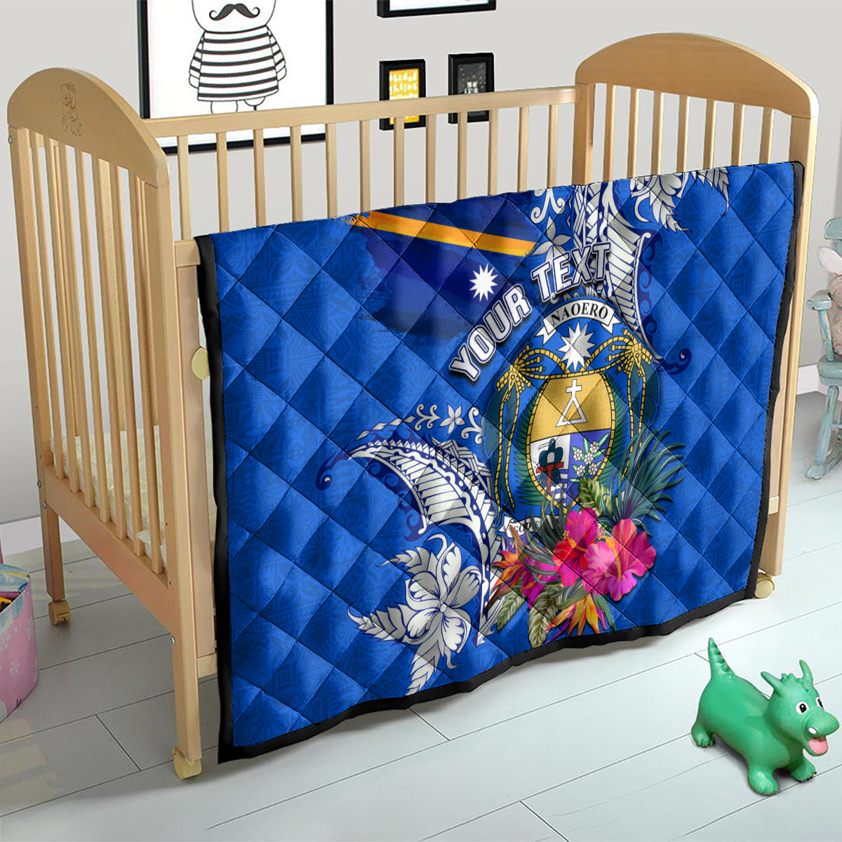 Personalised Nauru Coat of Arms Quilt Tropical Flower Polynesian Pattern LT03 - Polynesian Pride