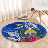 Personalised Nauru Coat of Arms Round Carpet Tropical Flower Polynesian Pattern LT03 - Polynesian Pride