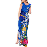 Personalised Nauru Coat of Arms Tank Maxi Dress Tropical Flower Polynesian Pattern LT03 - Polynesian Pride