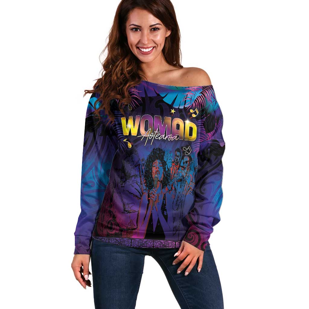 Aotearoa Arts Festival 2025 Off Shoulder Sweater Maori Music Art Dance - Rhythmic Vibes LT03 Women Black - Polynesian Pride