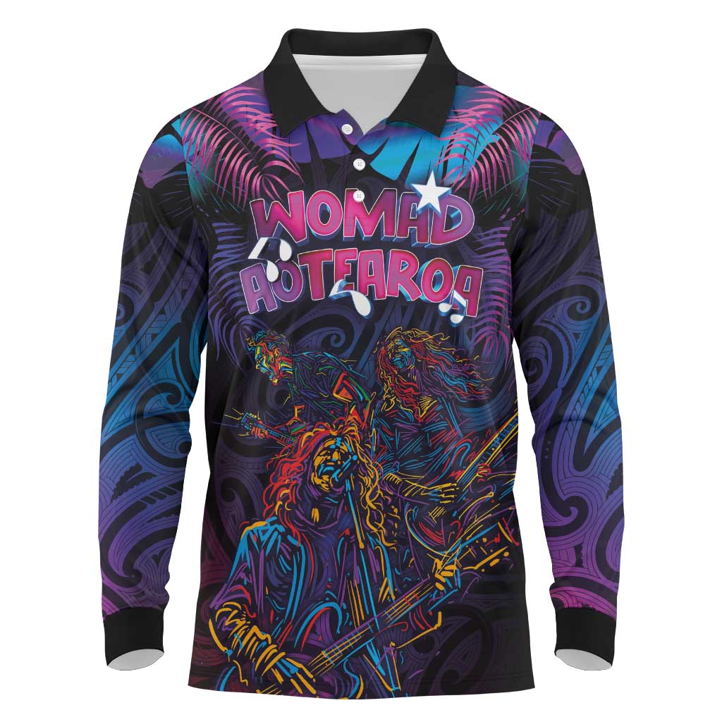 Aotearoa Arts Festival 2025 Long Sleeve Polo Shirt Maori Performing Art and Music - Rhythmic Vibes