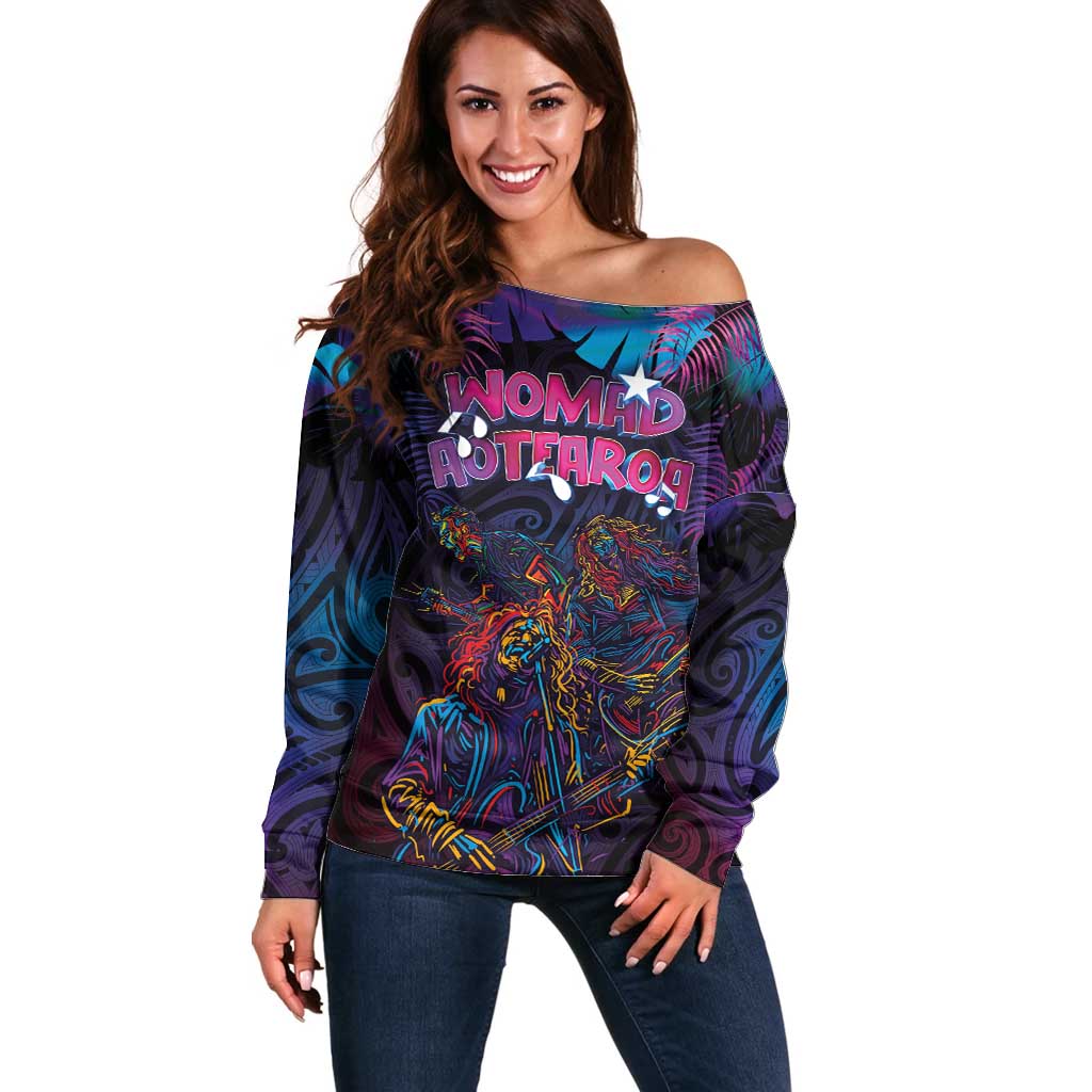 Aotearoa Arts Festival 2025 Off Shoulder Sweater Maori Performing Art and Music - Rhythmic Vibes LT03 Women Black - Polynesian Pride