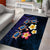 Hawaiian Turtles and Plumeria Area Rug Polynesian Art Tribal Tattoo Dark Aqua Color