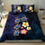 Hawaiian Turtles and Plumeria Bedding Set Polynesian Art Tribal Tattoo Dark Aqua Color