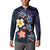 Hawaiian Turtles and Plumeria Button Sweatshirt Polynesian Art Tribal Tattoo Dark Aqua Color