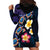 Hawaiian Turtles and Plumeria Hoodie Dress Polynesian Art Tribal Tattoo Dark Aqua Color