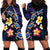 Hawaiian Turtles and Plumeria Hoodie Dress Polynesian Art Tribal Tattoo Dark Aqua Color