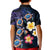 Hawaiian Turtles and Plumeria Kid Polo Shirt Polynesian Art Tribal Tattoo Dark Aqua Color