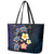 Hawaiian Turtles and Plumeria Leather Tote Bag Polynesian Art Tribal Tattoo Dark Aqua Color