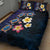 Hawaiian Turtles and Plumeria Quilt Bed Set Polynesian Art Tribal Tattoo Dark Aqua Color