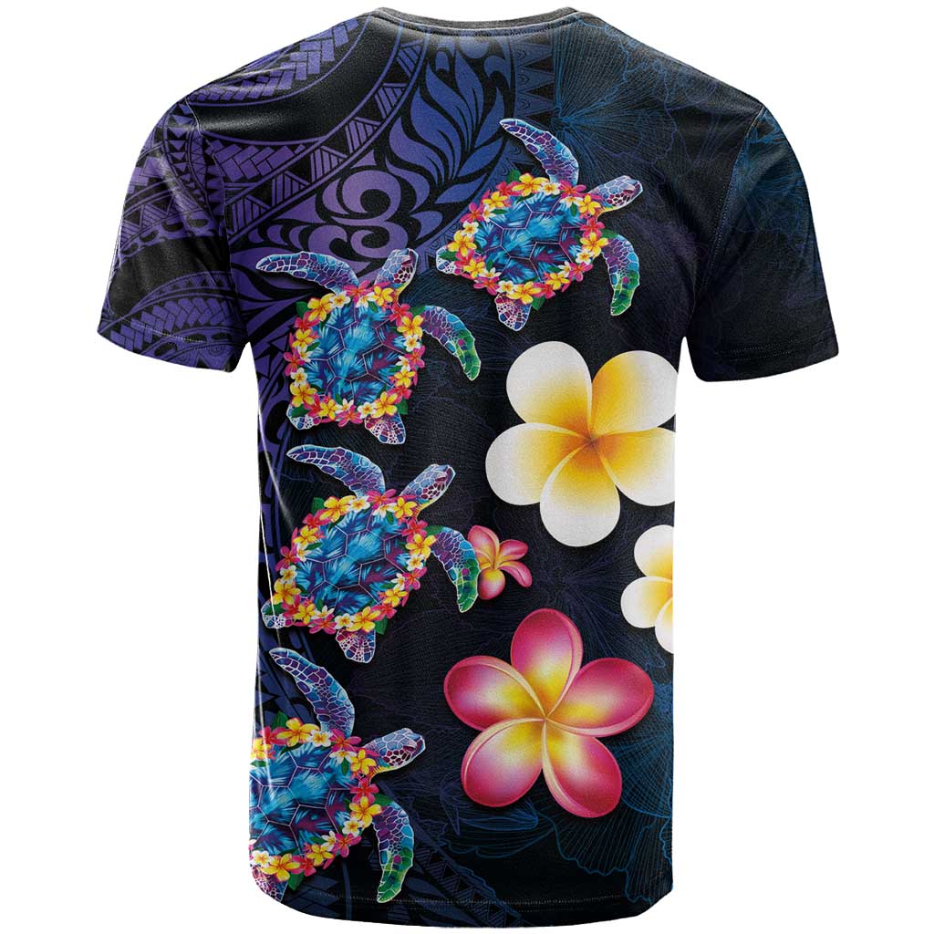 Hawaiian Turtles and Plumeria T Shirt Polynesian Art Tribal Tattoo Dark Aqua Color LT03 - Polynesian Pride